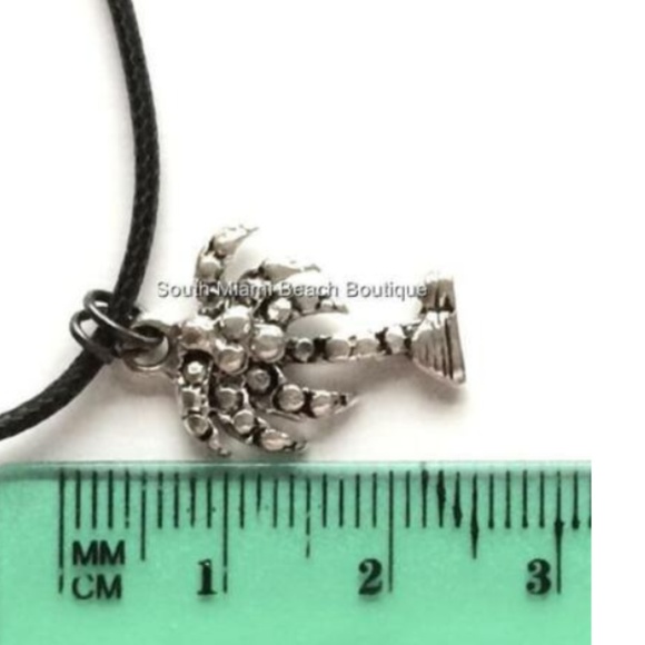 Palm Tree Necklace Silver Plated Black Cord Coconut Island Beach Surfer Hawaiian - Picture 7 of 8